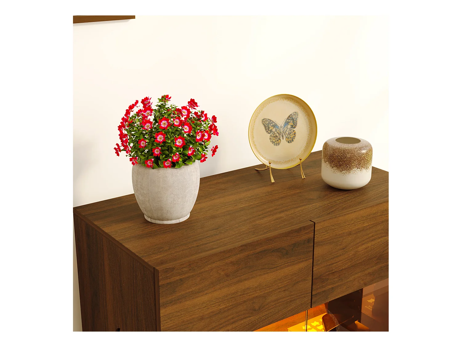 Vitrine avec 2 Portes en Verre, 4 Étagères et Pieds en Métal, Buffet à Éclairage LED pour Salle de Séjour, 38.2x80x115cm, Marron