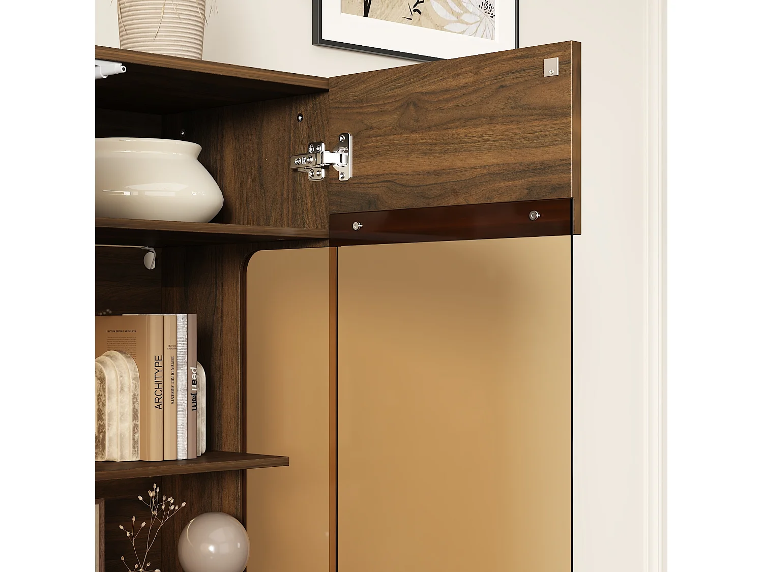 Vitrine avec Lumière LED et 2 Porte en verre - 4 Étagères, 40x80x115, Marron