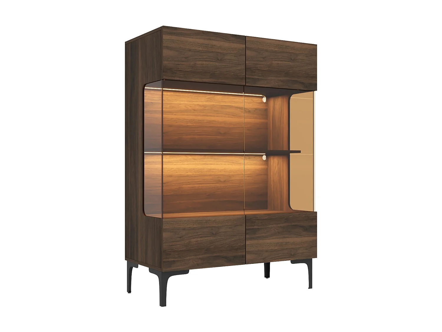 Vitrine avec Lumière LED et 2 Porte en verre - 4 Étagères, 40x80x115, Marron