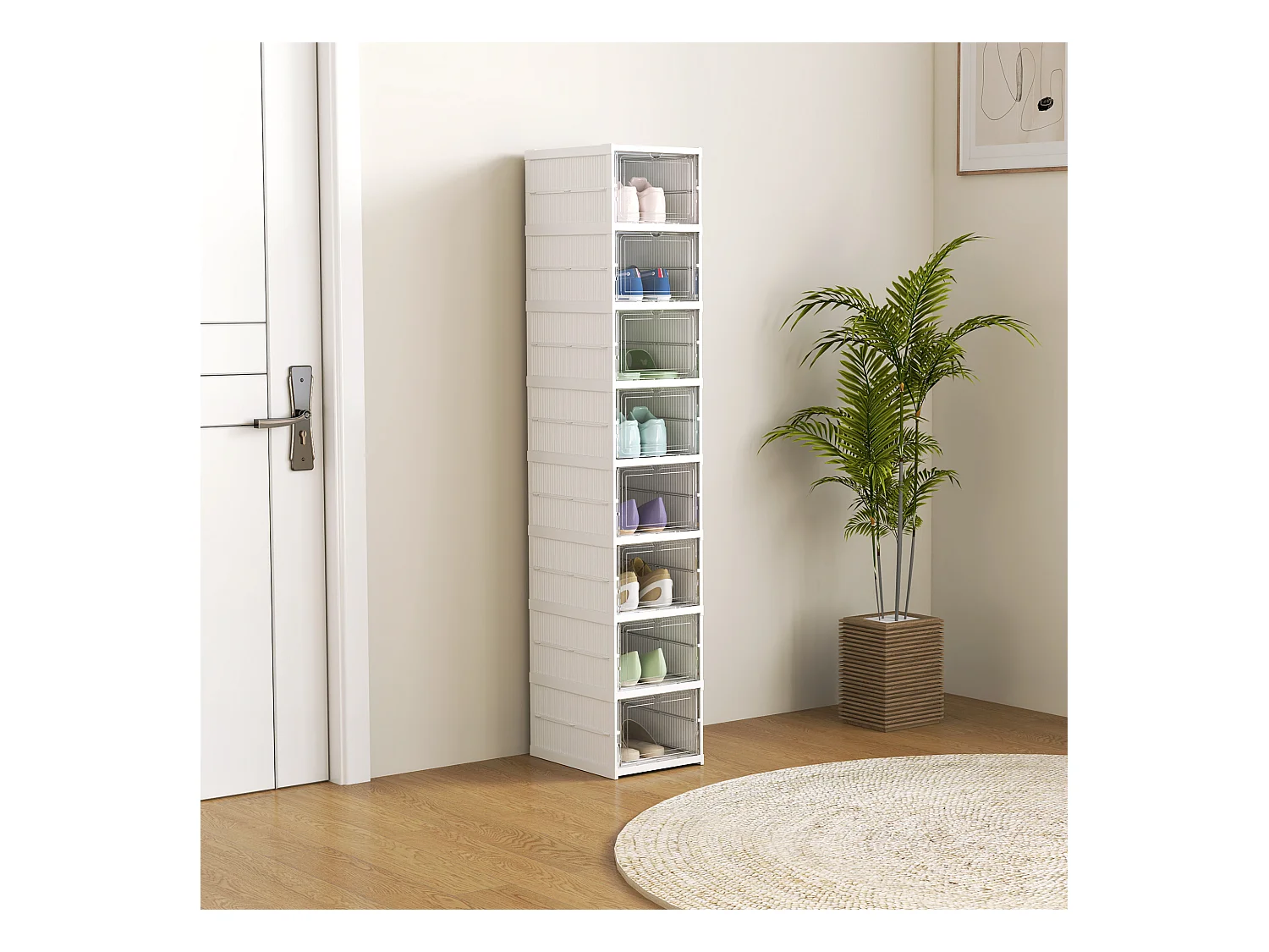 Scarpiera a 8 contenitori impilabili e pieghevoli bianco