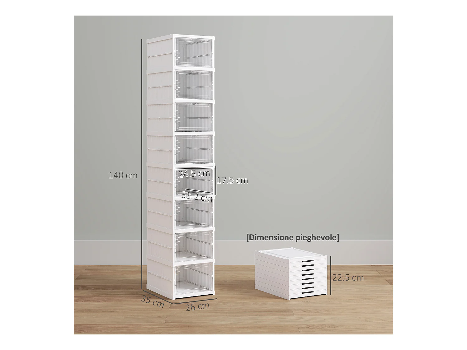 Scarpiera a 8 contenitori impilabili e pieghevoli bianco