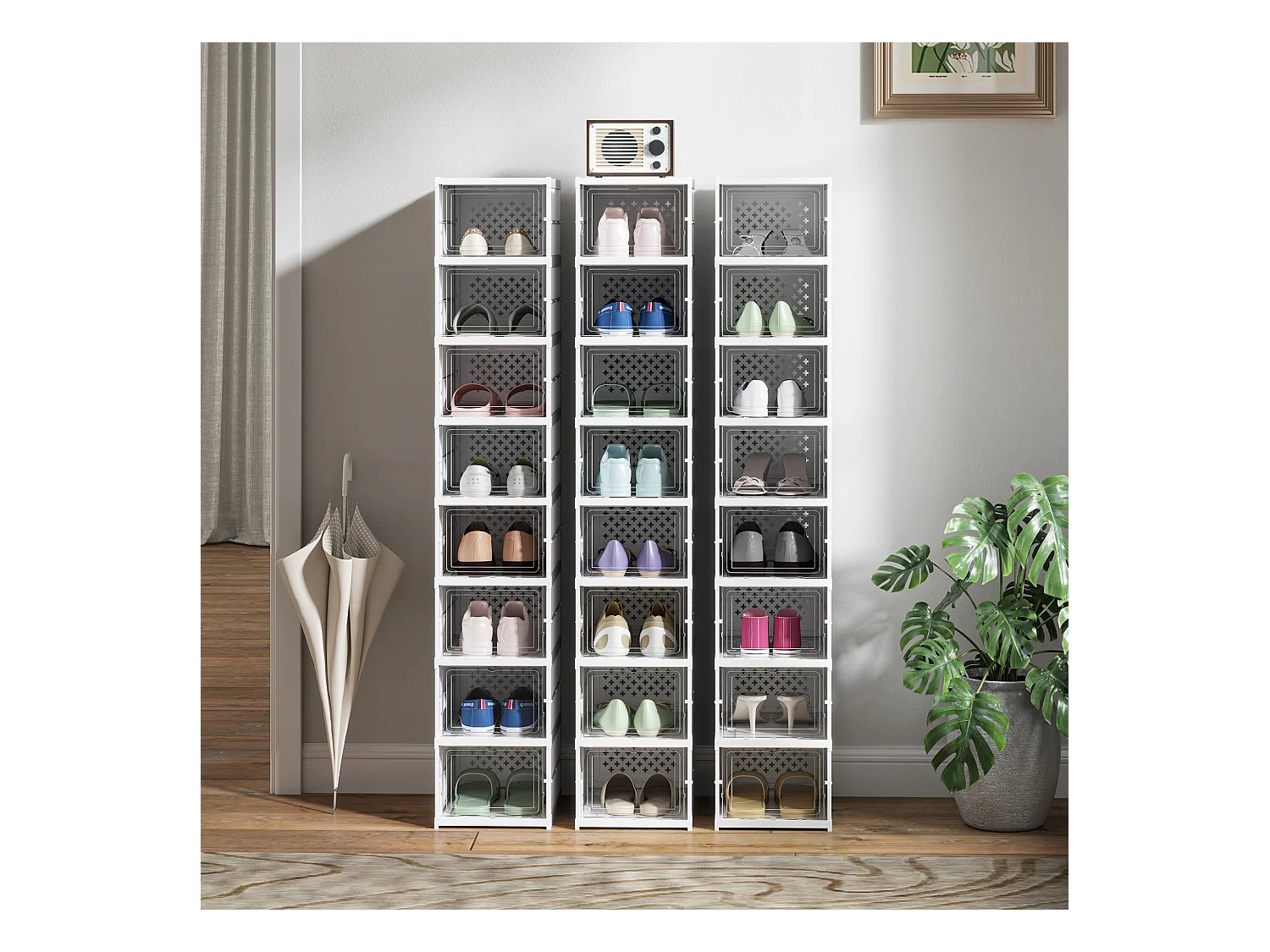 Scarpiera a 8 contenitori impilabili e pieghevoli bianco