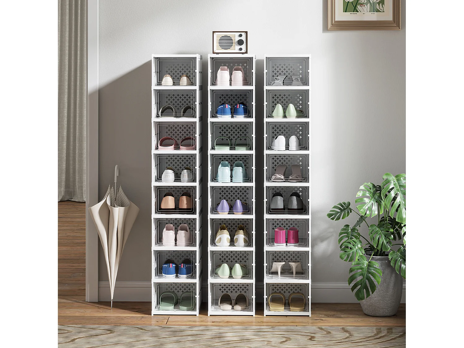 Scarpiera a 8 contenitori impilabili e pieghevoli bianco