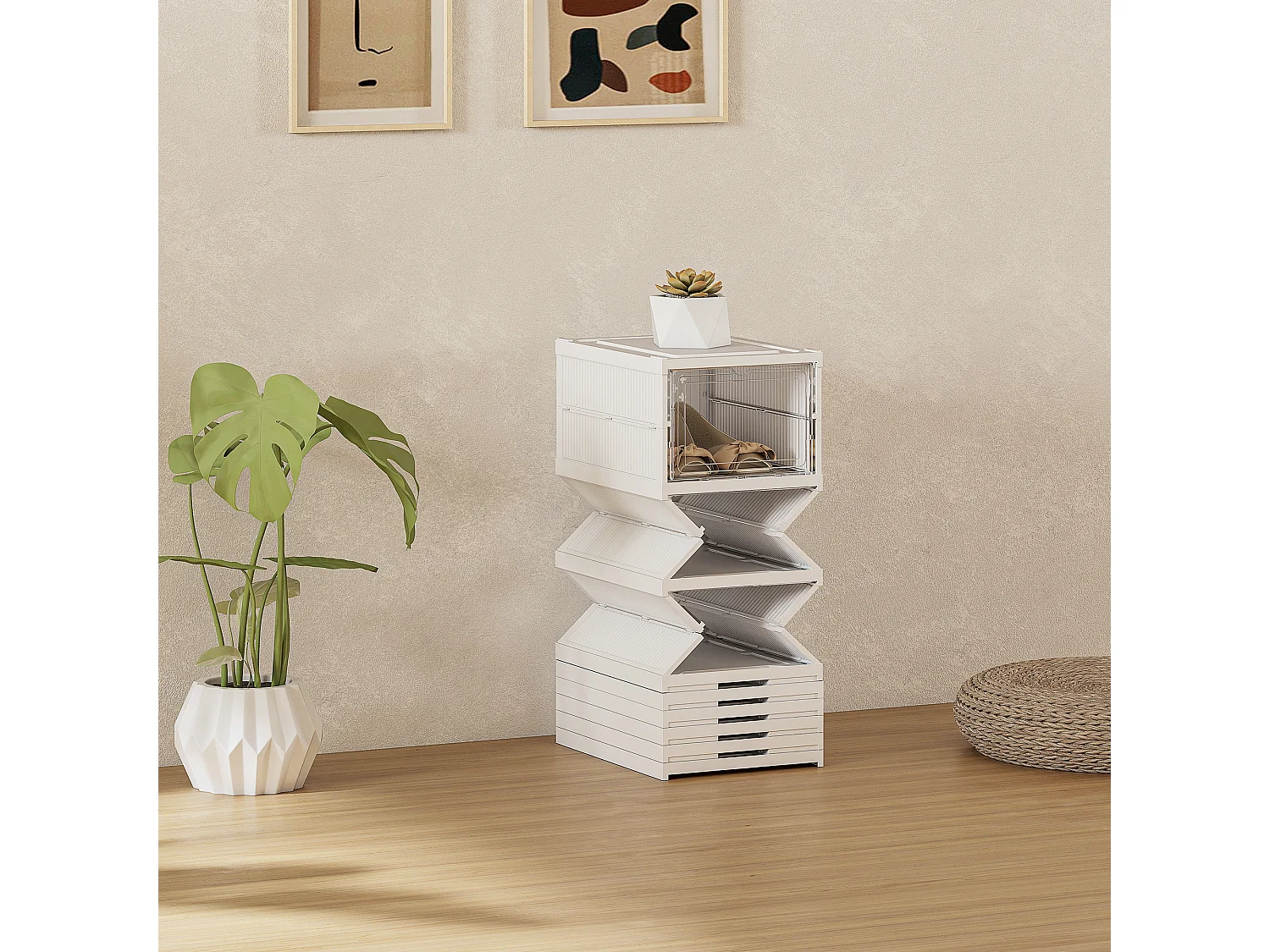 Scarpiera a 8 contenitori impilabili e pieghevoli bianco