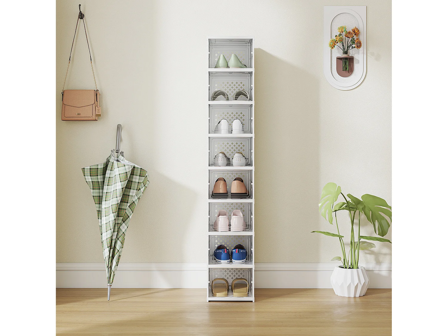 Scarpiera a 8 contenitori impilabili e pieghevoli bianco