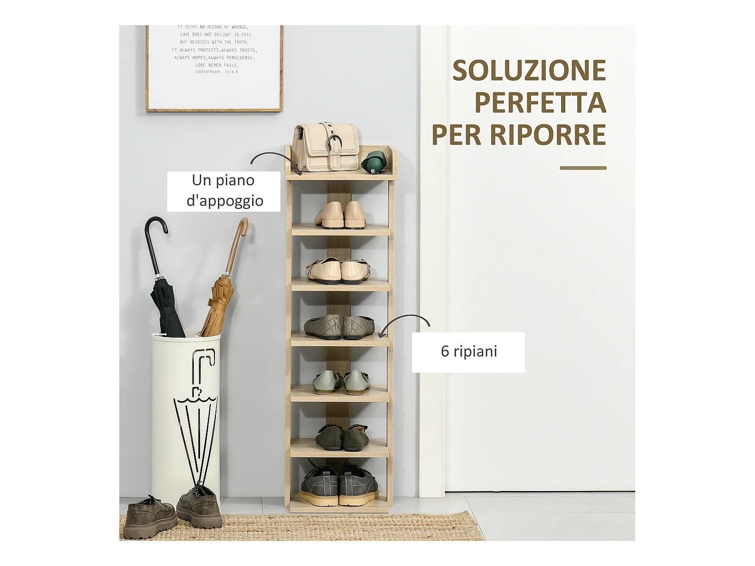 Scaffale scarpiera per 6 scarpe e mensola superiore 32x30x104cm