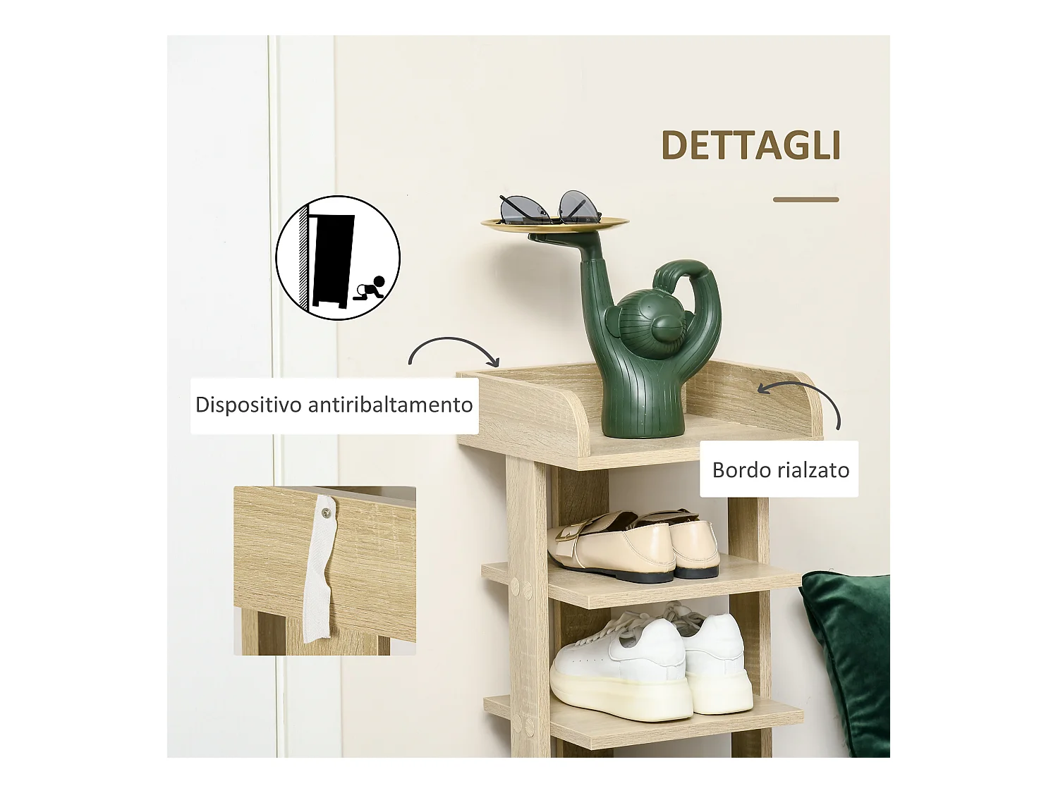 Scaffale scarpiera per 6 scarpe e mensola superiore 32x30x104cm