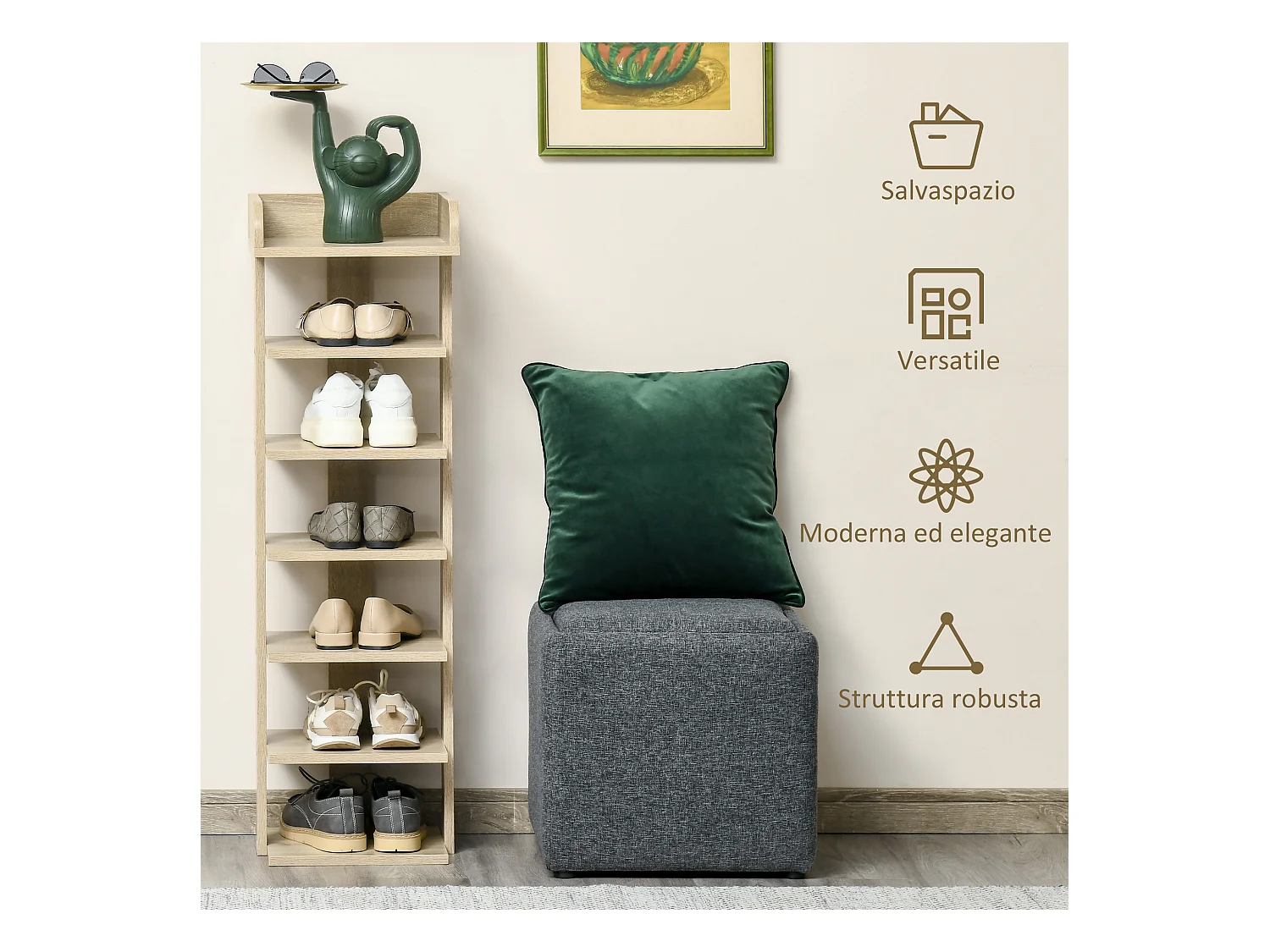 Scaffale scarpiera per 6 scarpe e mensola superiore 32x30x104cm