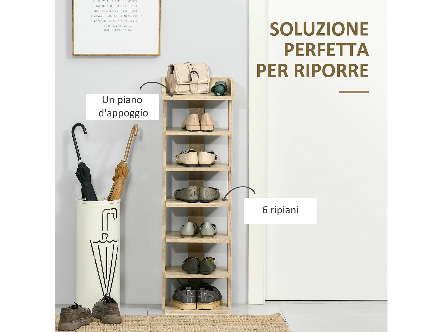 Scaffale scarpiera per 6 scarpe e mensola superiore 32x30x104cm