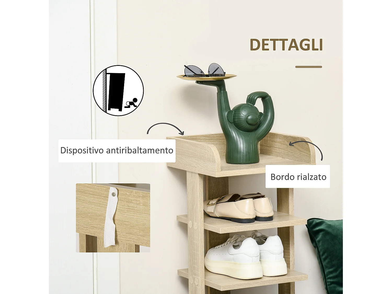 Scaffale scarpiera per 6 scarpe e mensola superiore 32x30x104cm