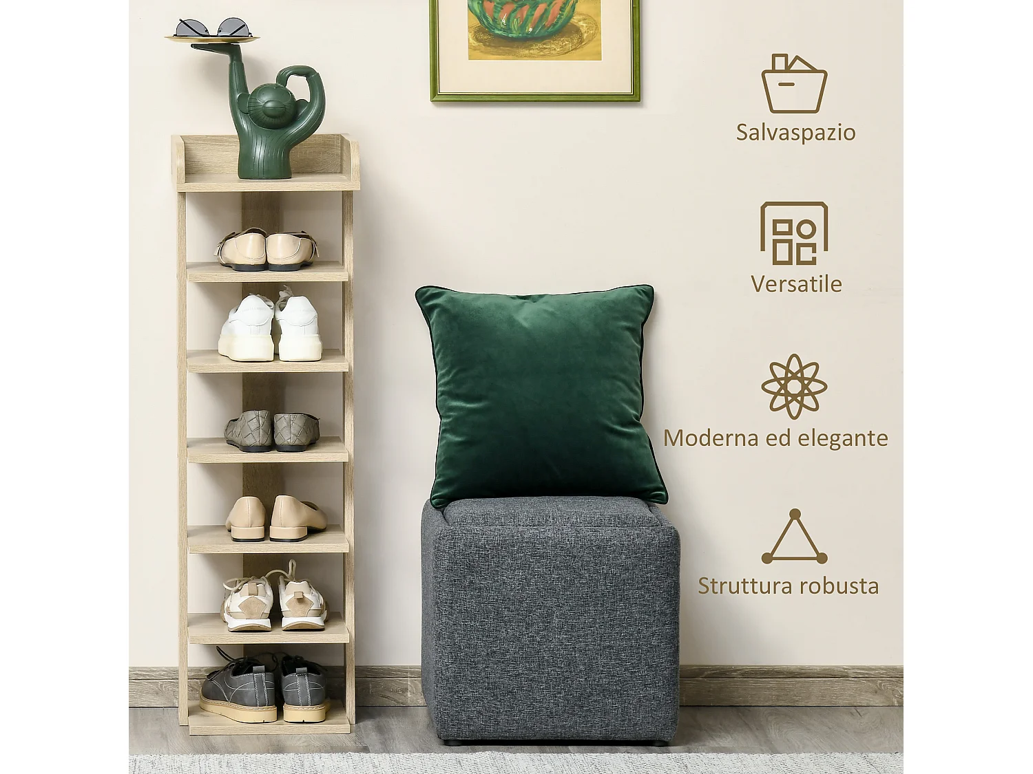 Scaffale scarpiera per 6 scarpe e mensola superiore 32x30x104cm