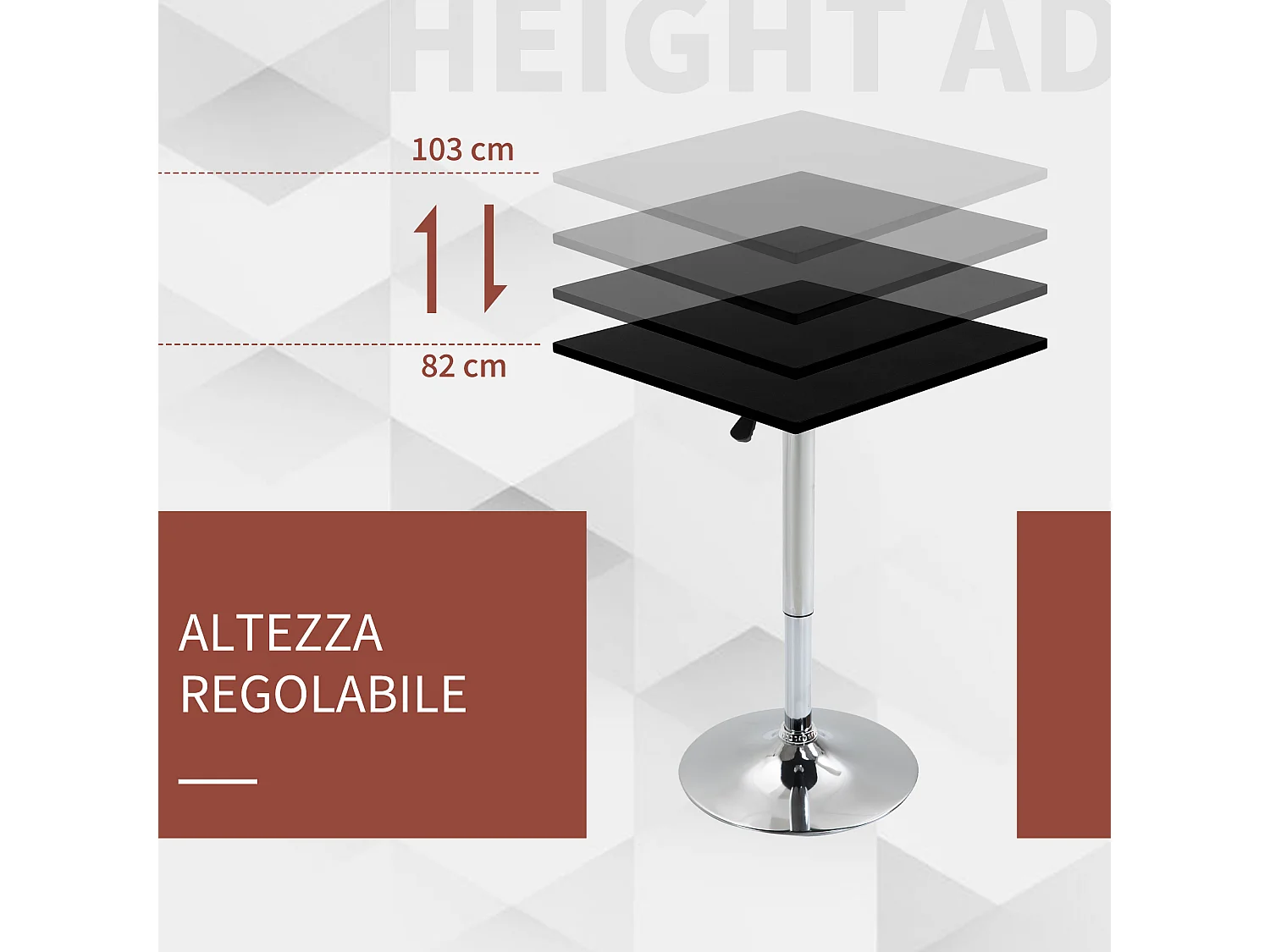 Tavolo quadrato regolabile in altezza metallo e mdf nero