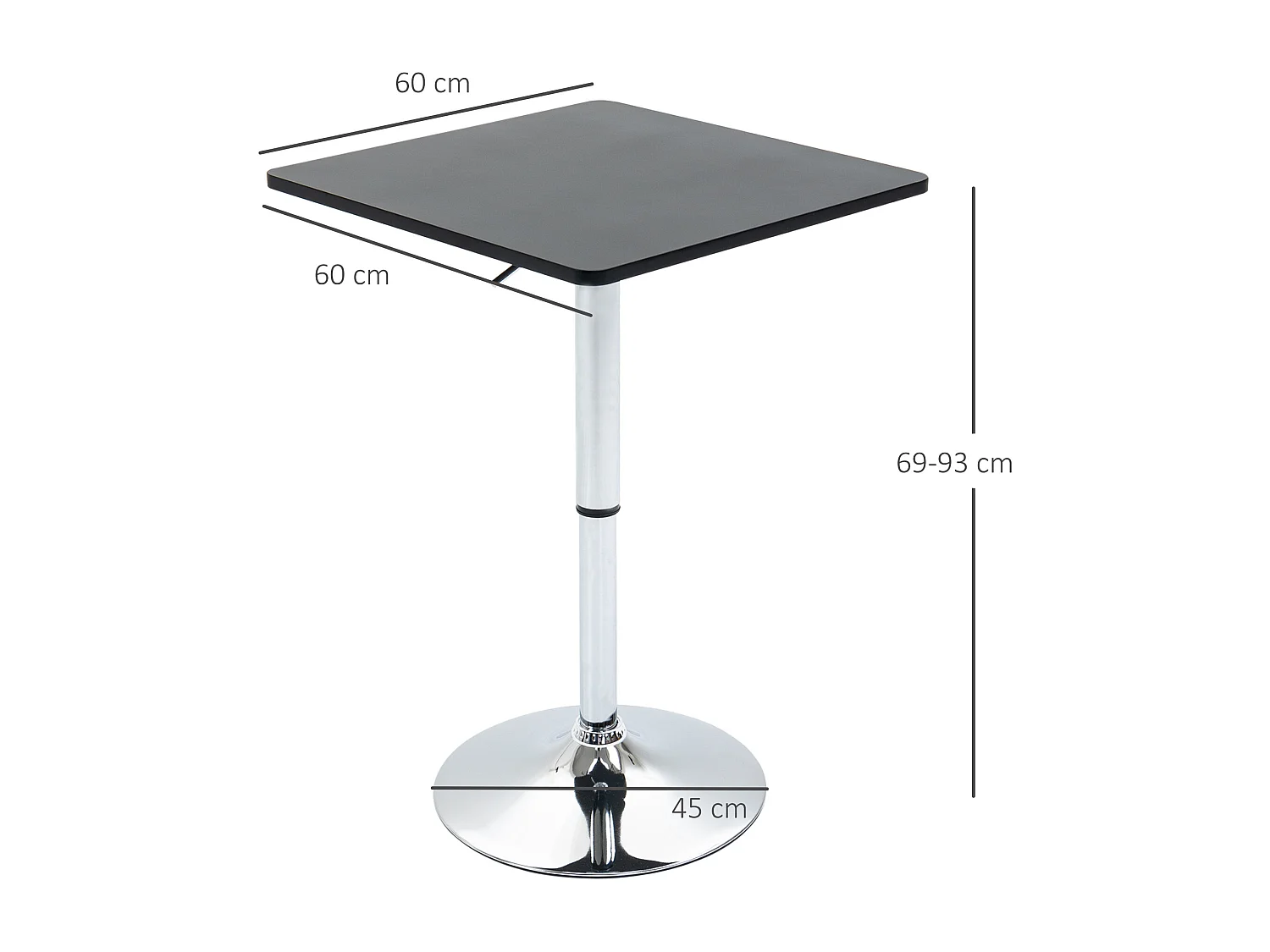 Tavolo quadrato regolabile in altezza metallo e mdf nero