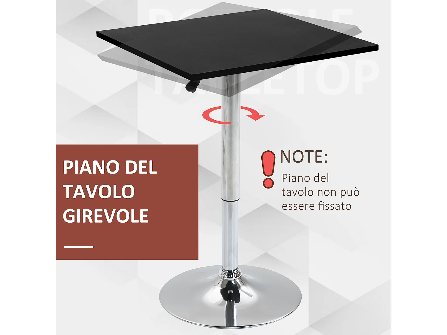 Tavolo quadrato regolabile in altezza metallo e mdf nero