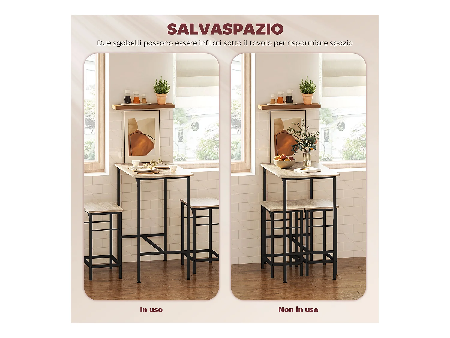 Arredamento bar 3 pz con tavolo cucina e 2 sgabelli da bar nero legno