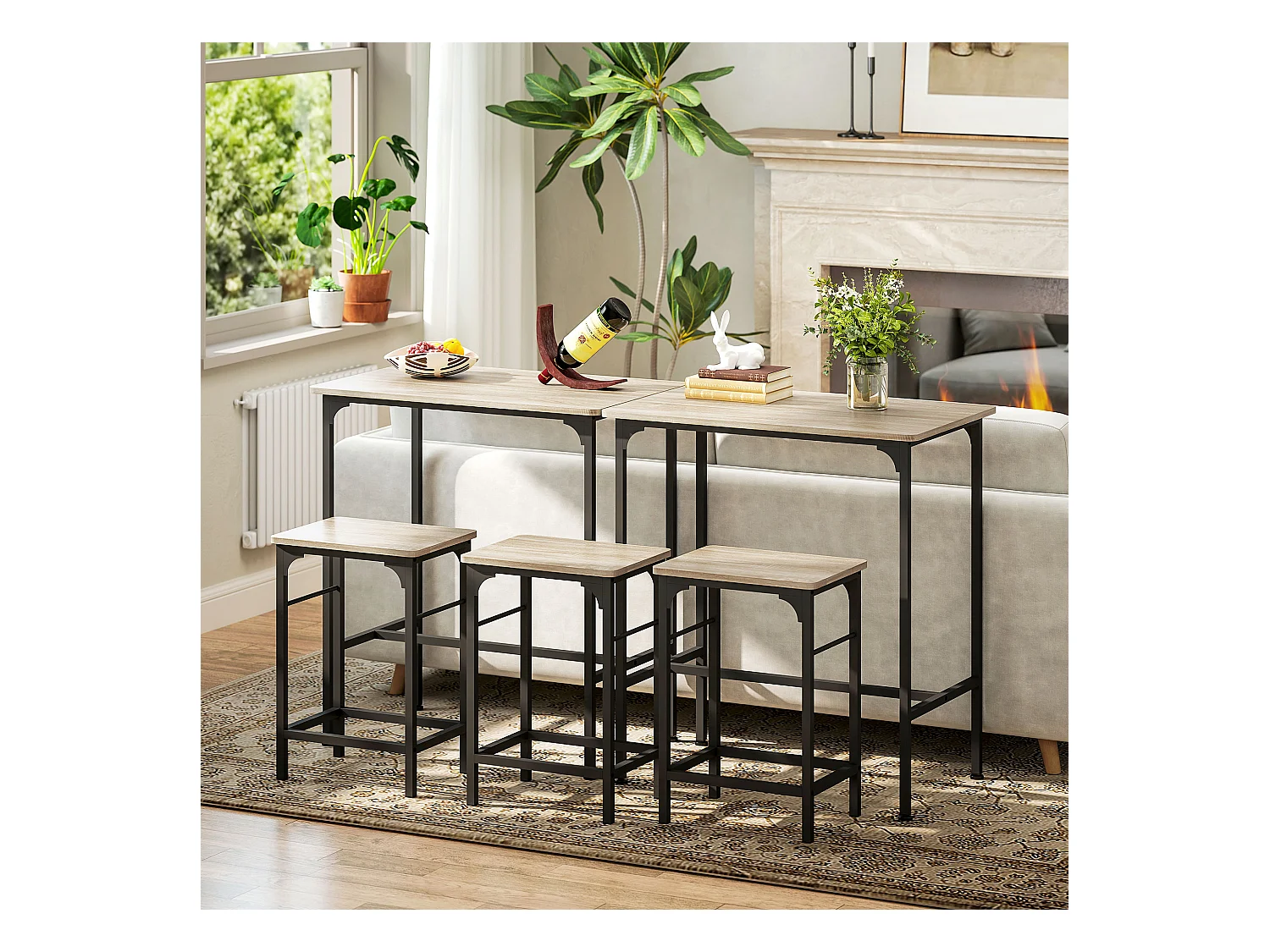 Arredamento bar 3 pz con tavolo cucina e 2 sgabelli da bar nero legno