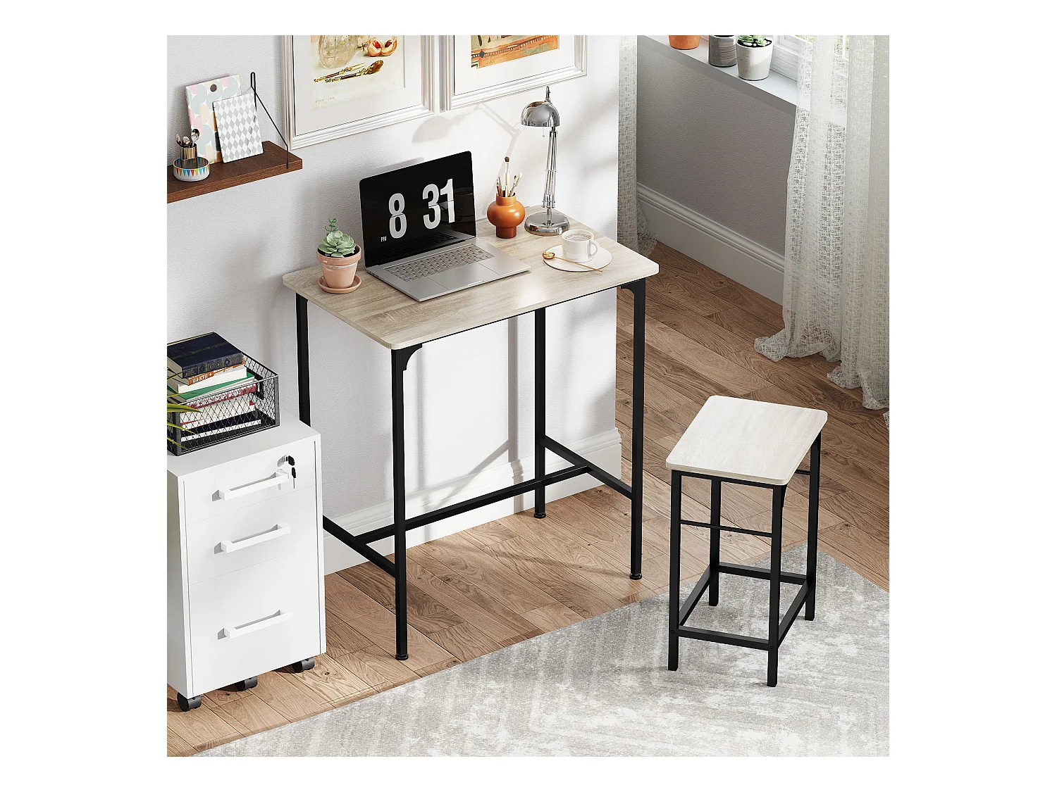 Arredamento bar 3 pz con tavolo cucina e 2 sgabelli da bar nero legno