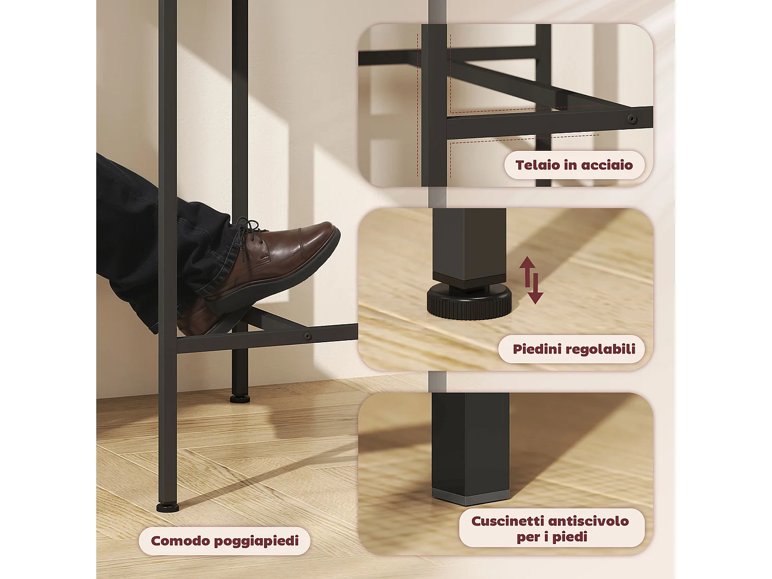 Arredamento bar 3 pz con tavolo cucina e 2 sgabelli da bar nero legno