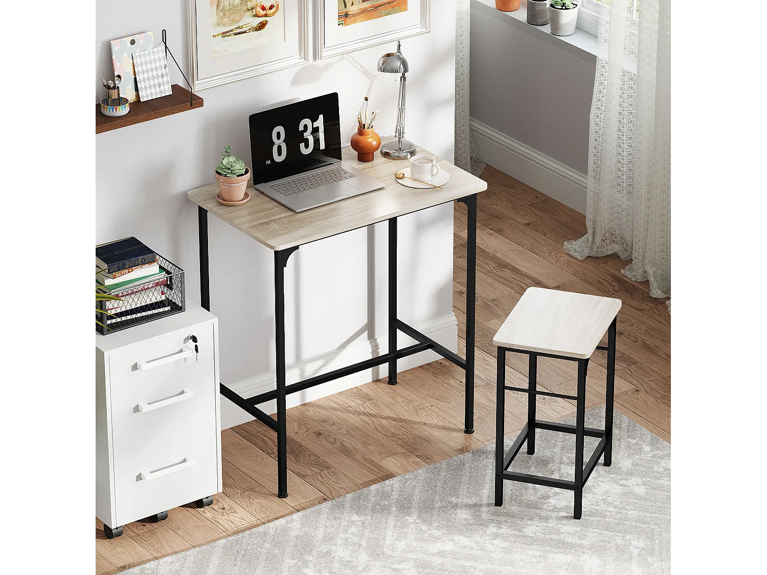 Arredamento bar 3 pz con tavolo cucina e 2 sgabelli da bar nero legno