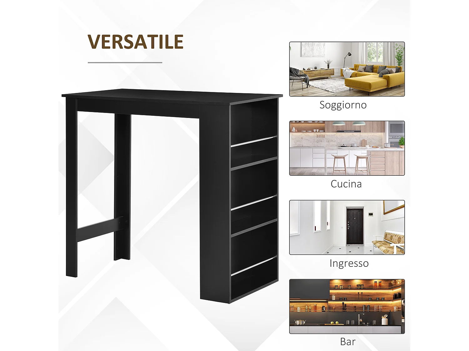 Bancone da Cucina Tavolo Alto con 3 Mensole Legno 112x57x106cm