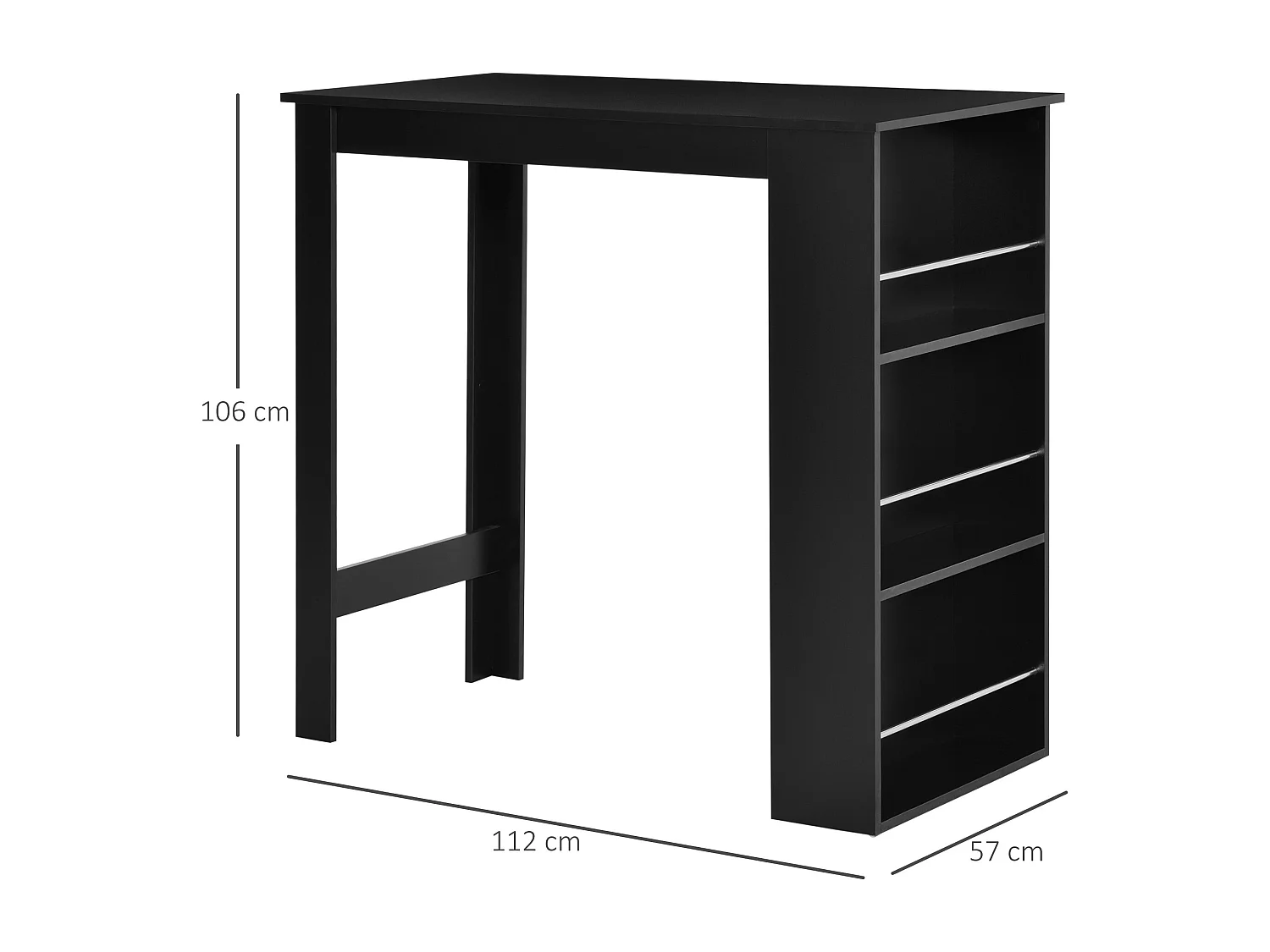 Bancone da Cucina Tavolo Alto con 3 Mensole Legno 112x57x106cm