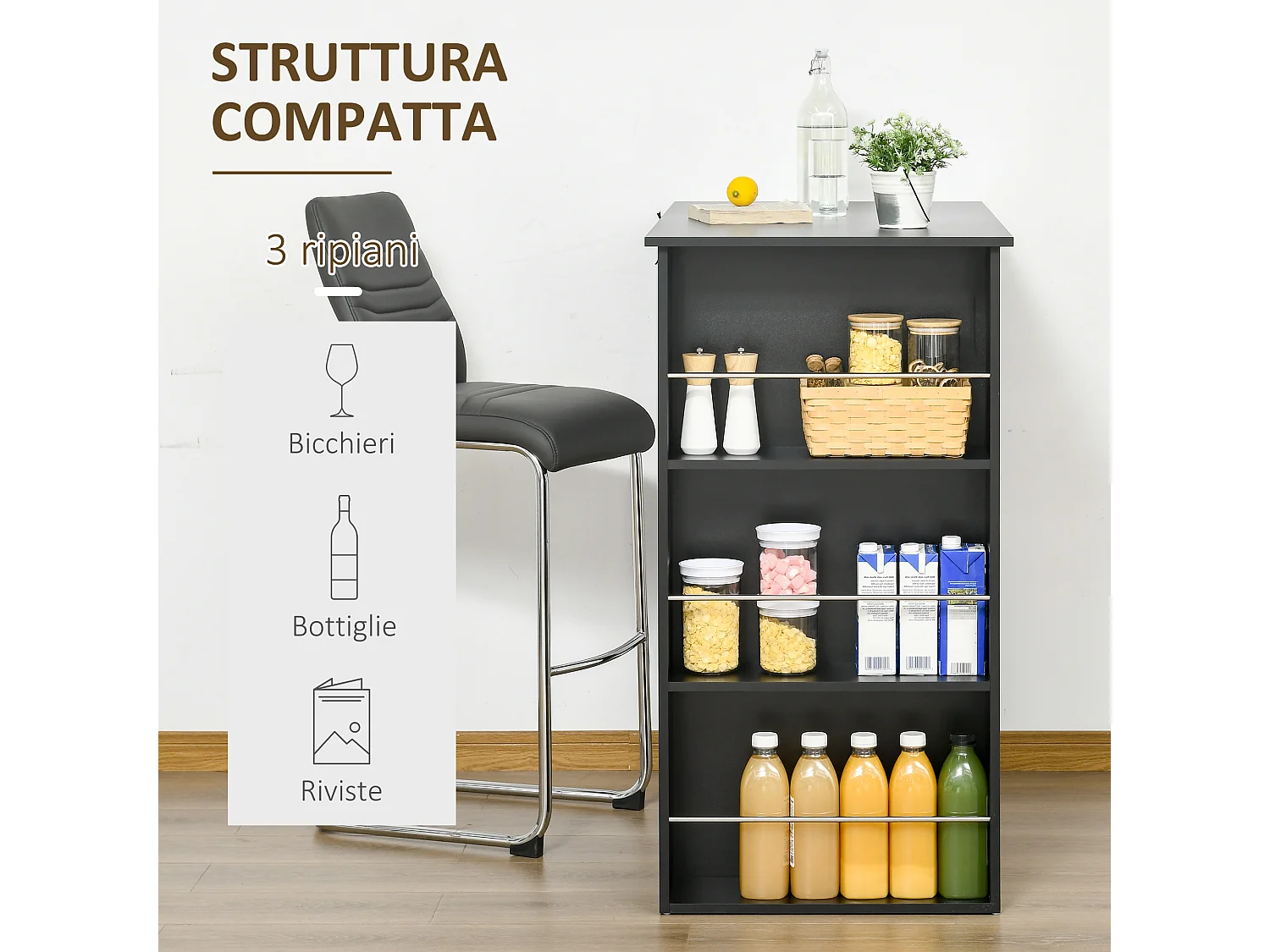 Bancone da Cucina Tavolo Alto con 3 Mensole Legno 112x57x106cm