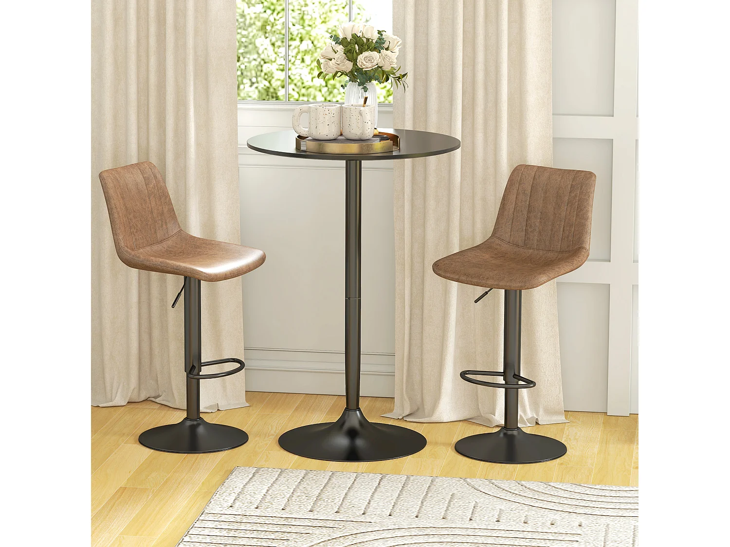 Tavolo alto da bar rotondo moderno in acciaio e mdf nero