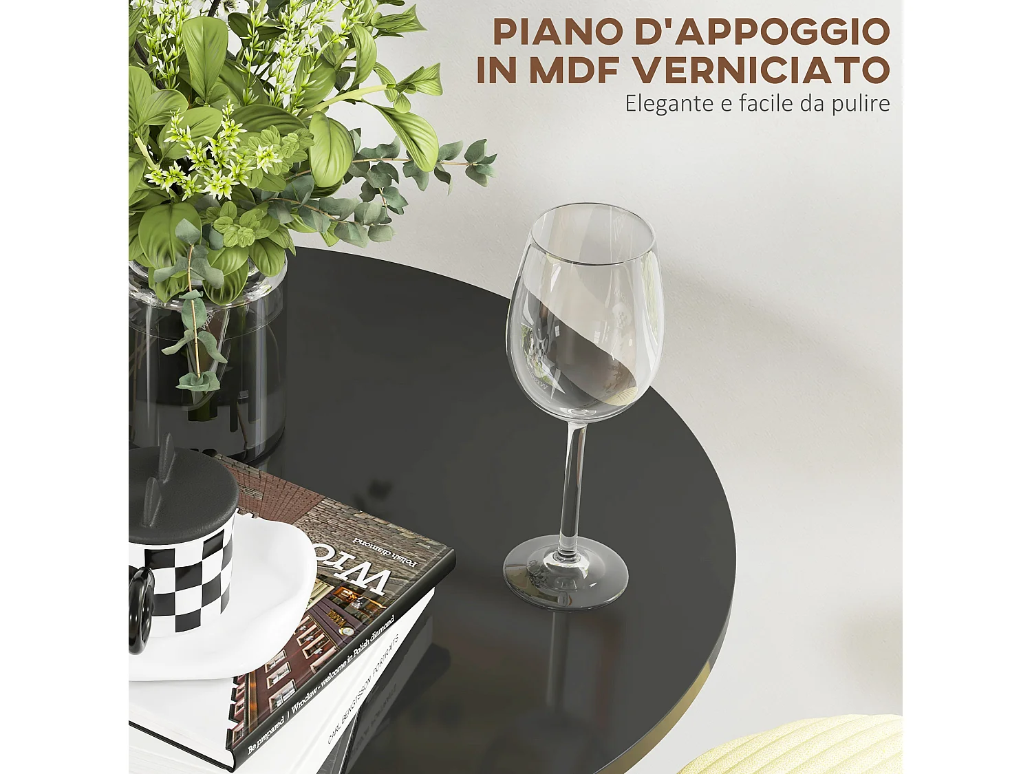 Tavolo alto da bar rotondo moderno in acciaio e mdf nero