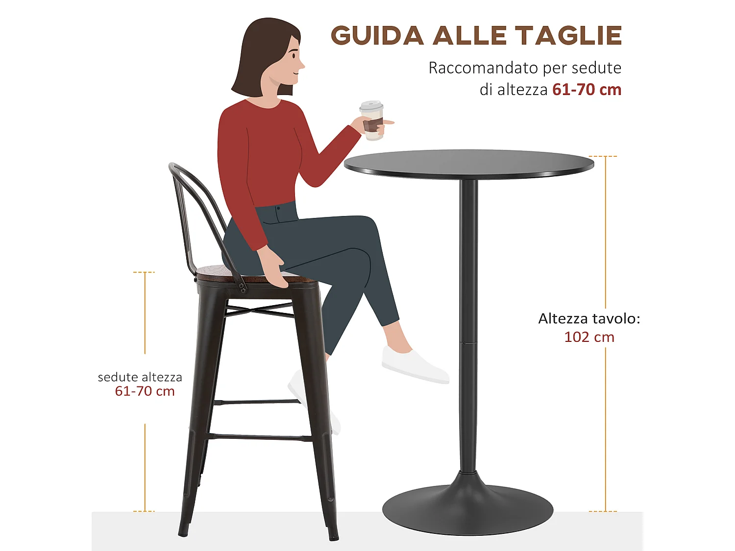 Tavolo alto da bar rotondo moderno in acciaio e mdf nero