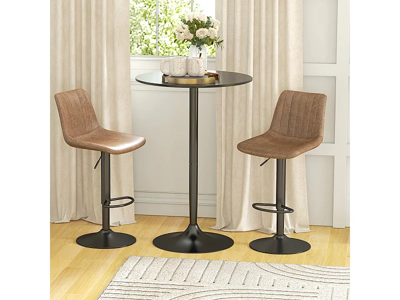 Tavolo alto da bar rotondo moderno in acciaio e mdf nero