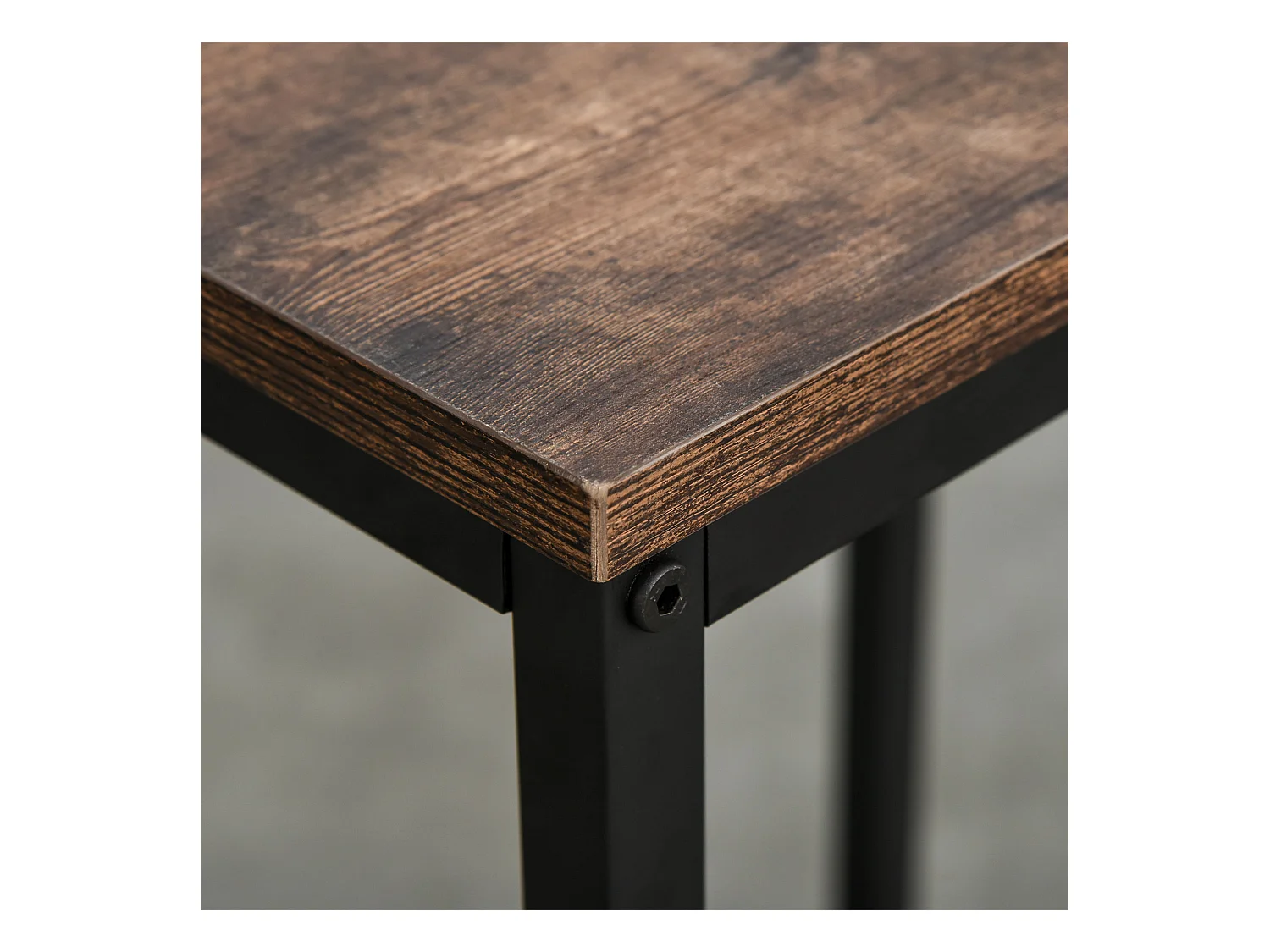 Set tavolo alto con 2 sgabelli e scaffale in metallo e legno marrone