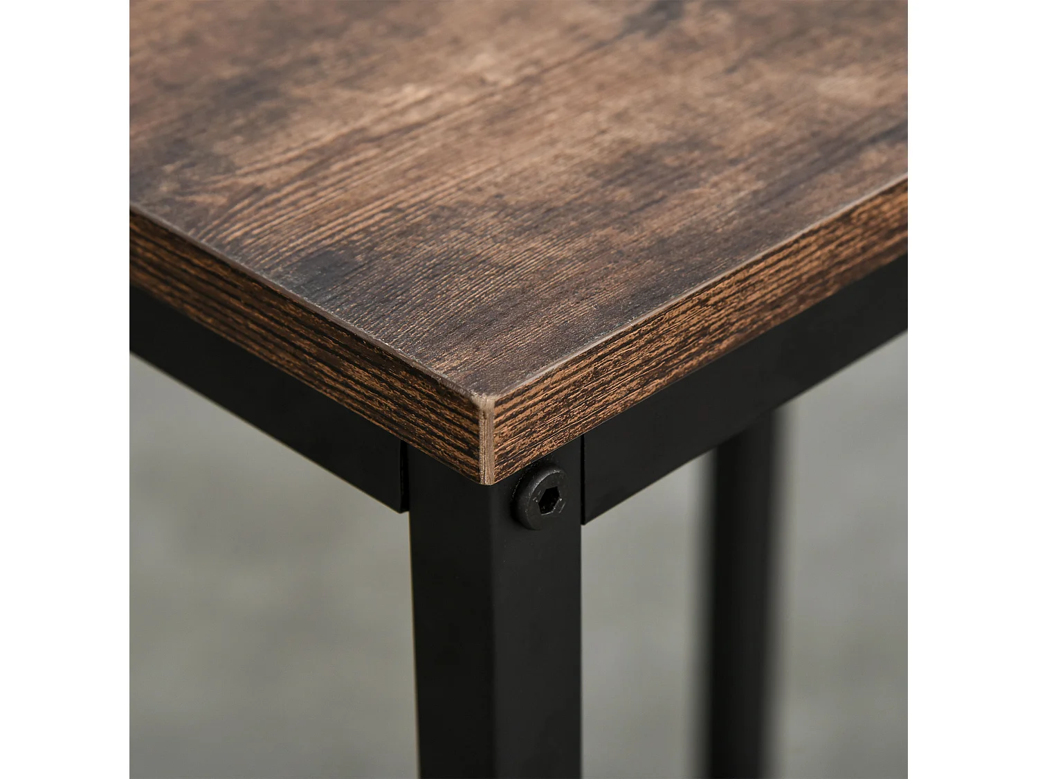 Set tavolo alto con 2 sgabelli e scaffale in metallo e legno marrone