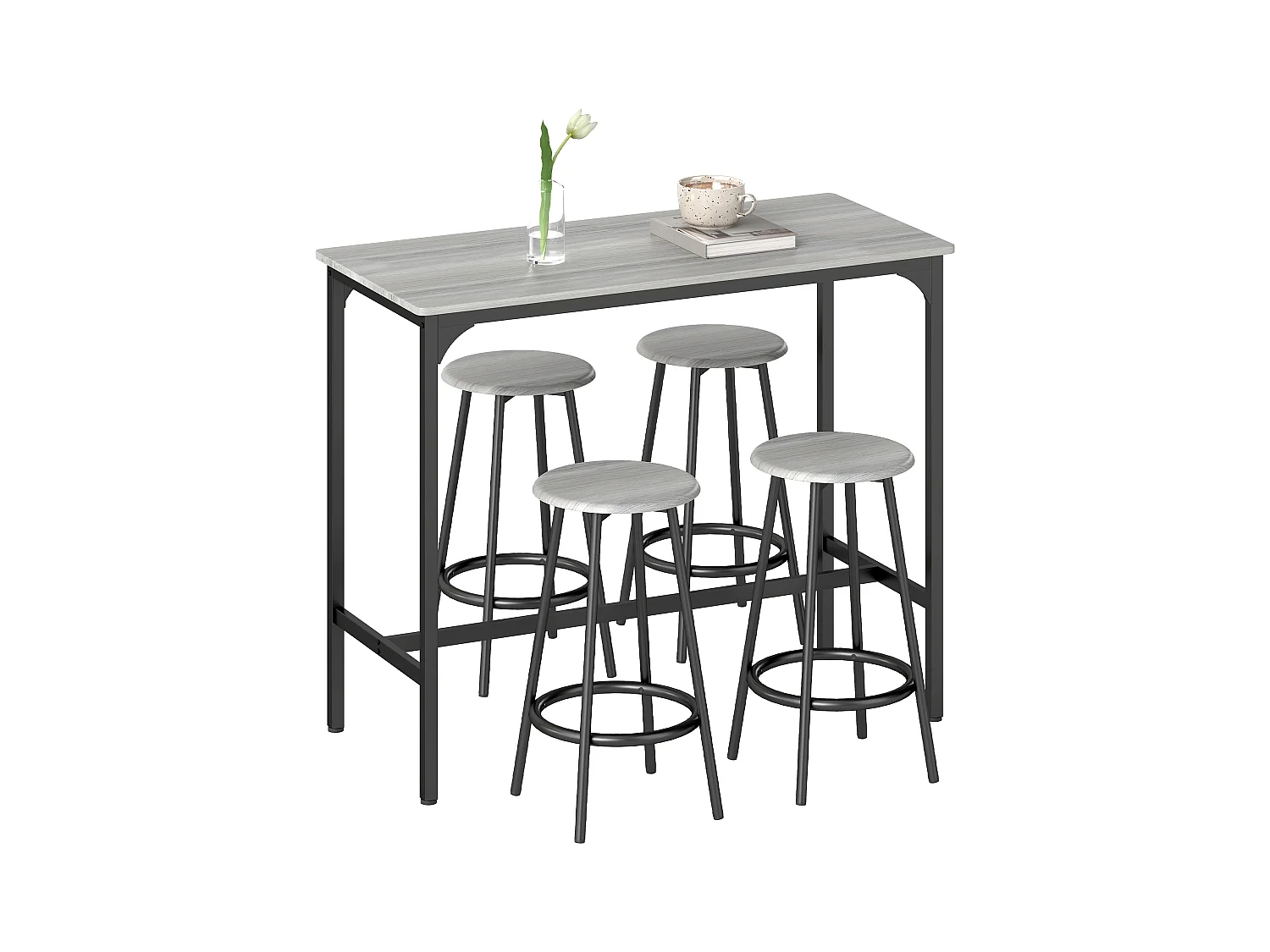 Set da pranzo 5 pz con bancone da bar e sgabelli abbinati grigio e ero