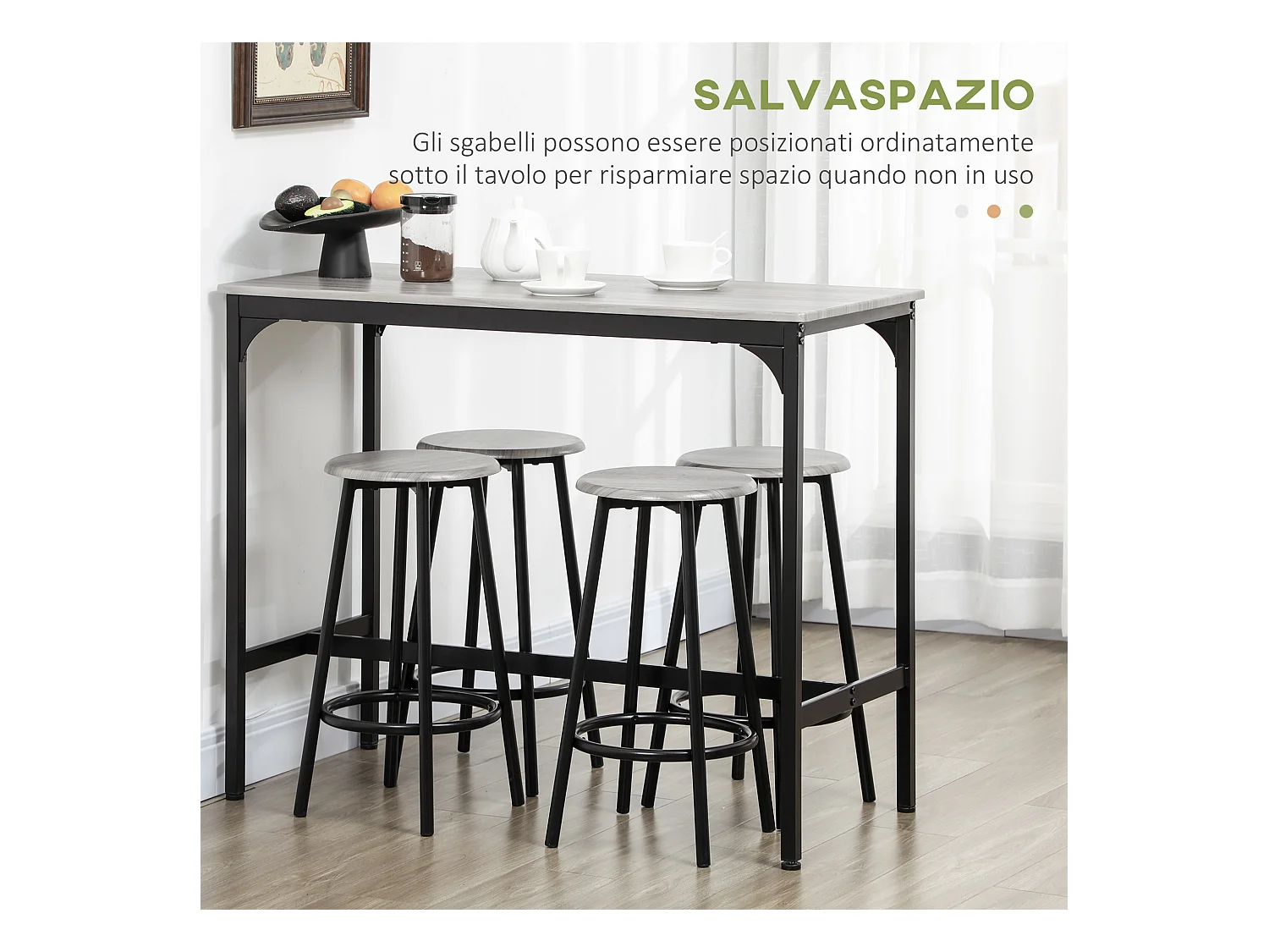 Set da pranzo 5 pz con bancone da bar e sgabelli abbinati grigio e ero