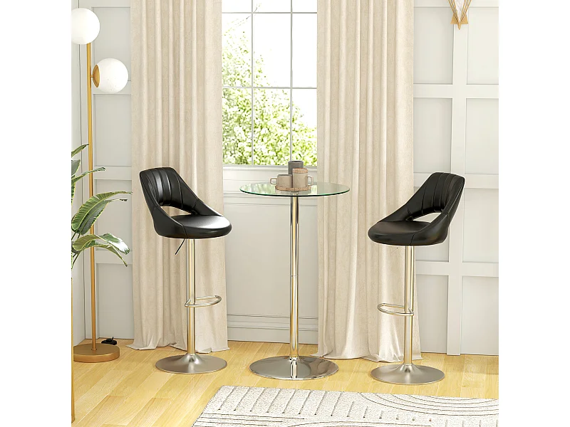 Tavolo alto da bar rotondo moderno in acciaio e vetro trasparente