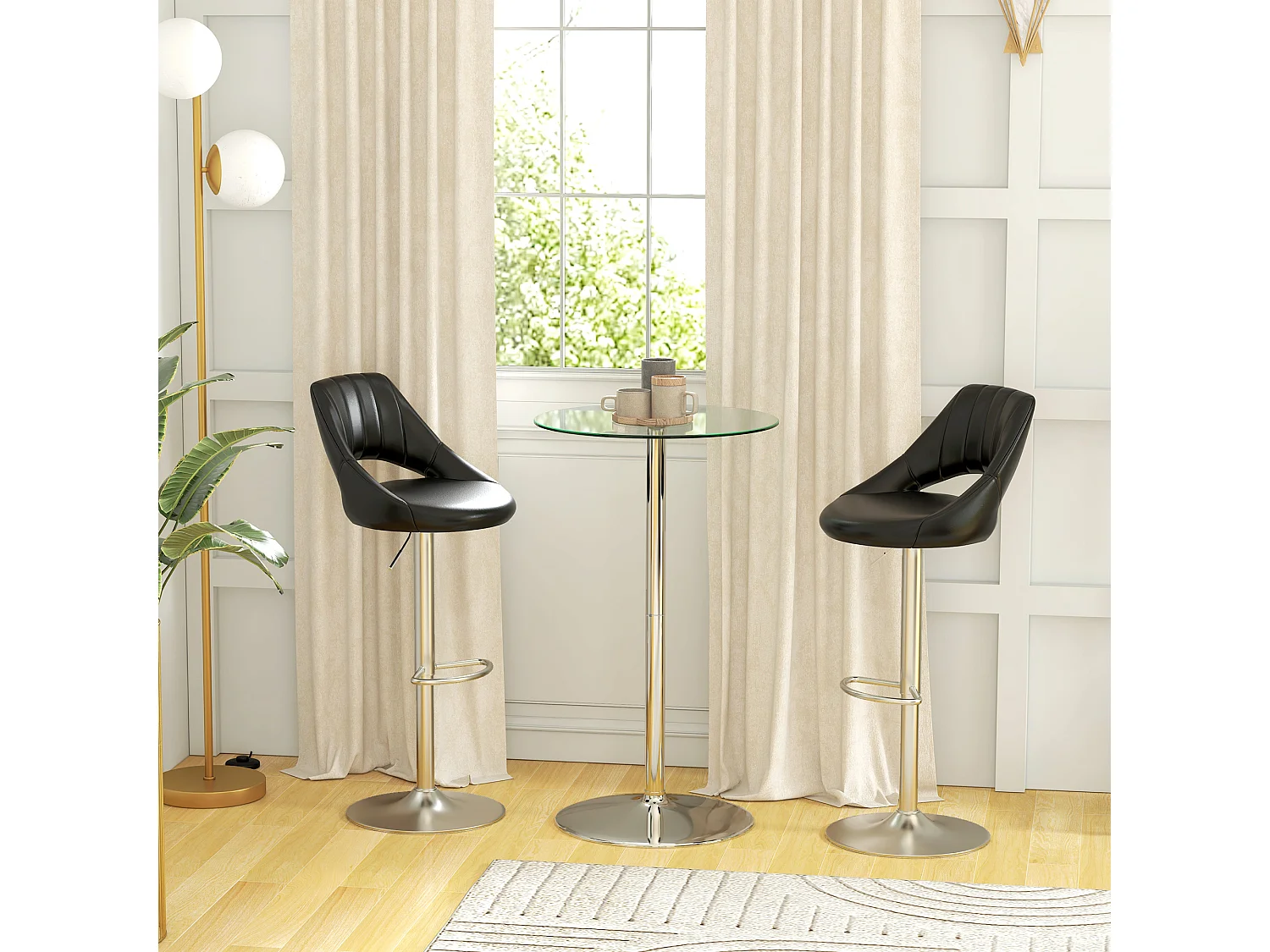 Tavolo alto da bar rotondo moderno in acciaio e vetro trasparente