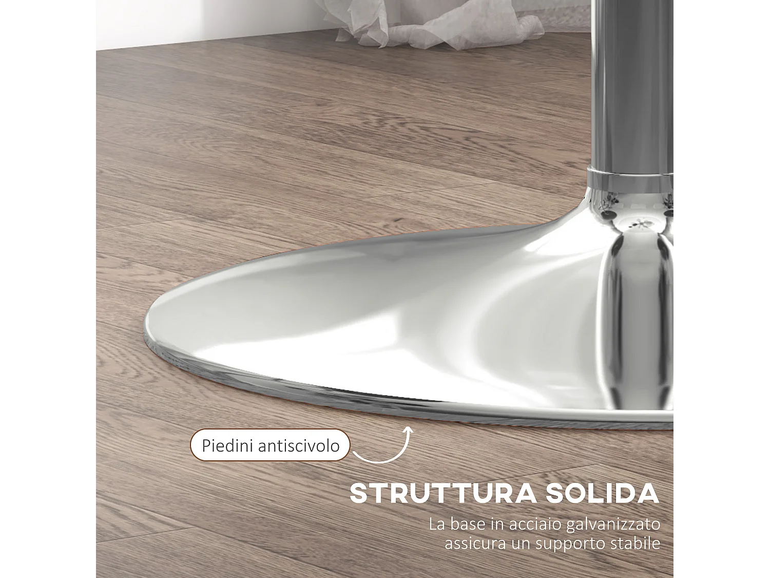 Tavolo alto da bar rotondo moderno in acciaio e vetro trasparente