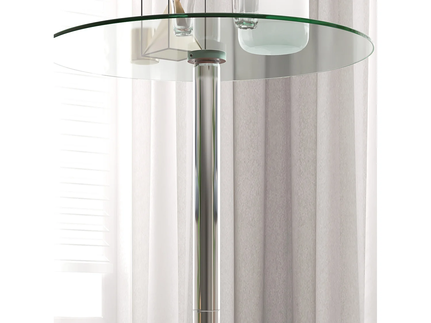 Tavolo alto da bar rotondo moderno in acciaio e vetro trasparente