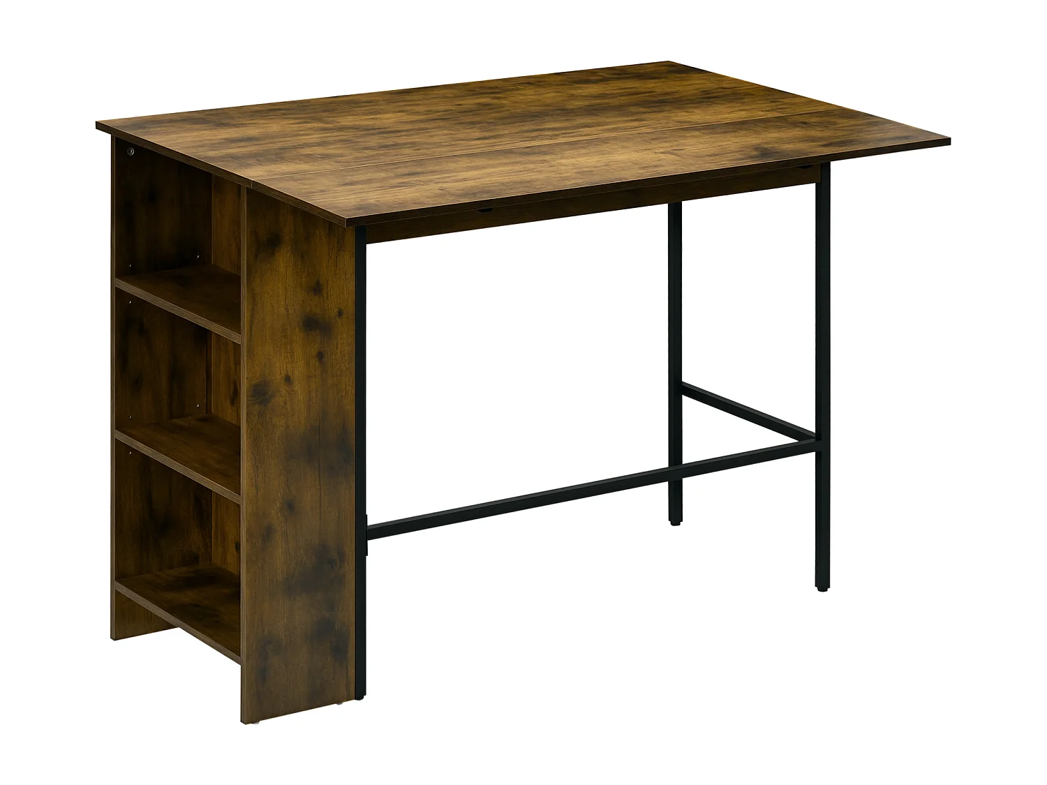 Bancone bar pieghevole con scaffale a 3 ripiani legno e acciaio