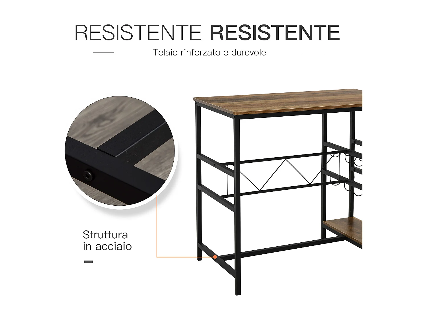 Set tavolo con 2 sgabelli da bar con portabottiglie e portabicchieri