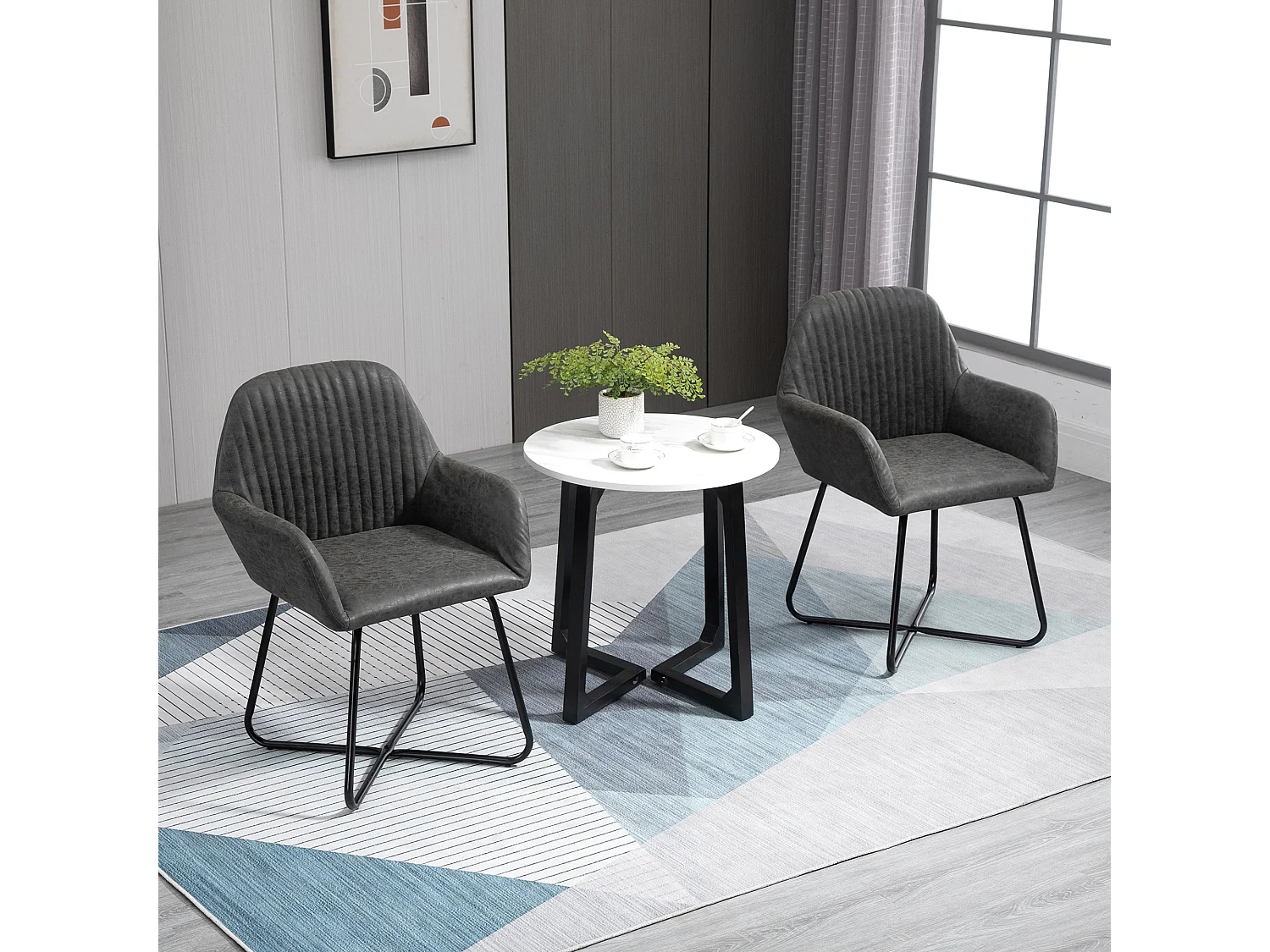 Set 2 sedie moderne sala da pranzo similpelle 60x56.5x85cm