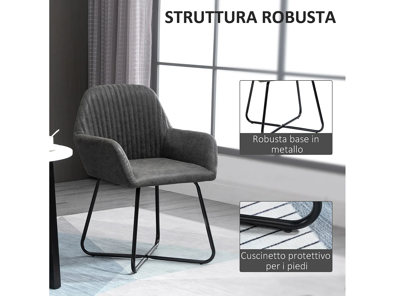 Set 2 sedie moderne sala da pranzo similpelle 60x56.5x85cm