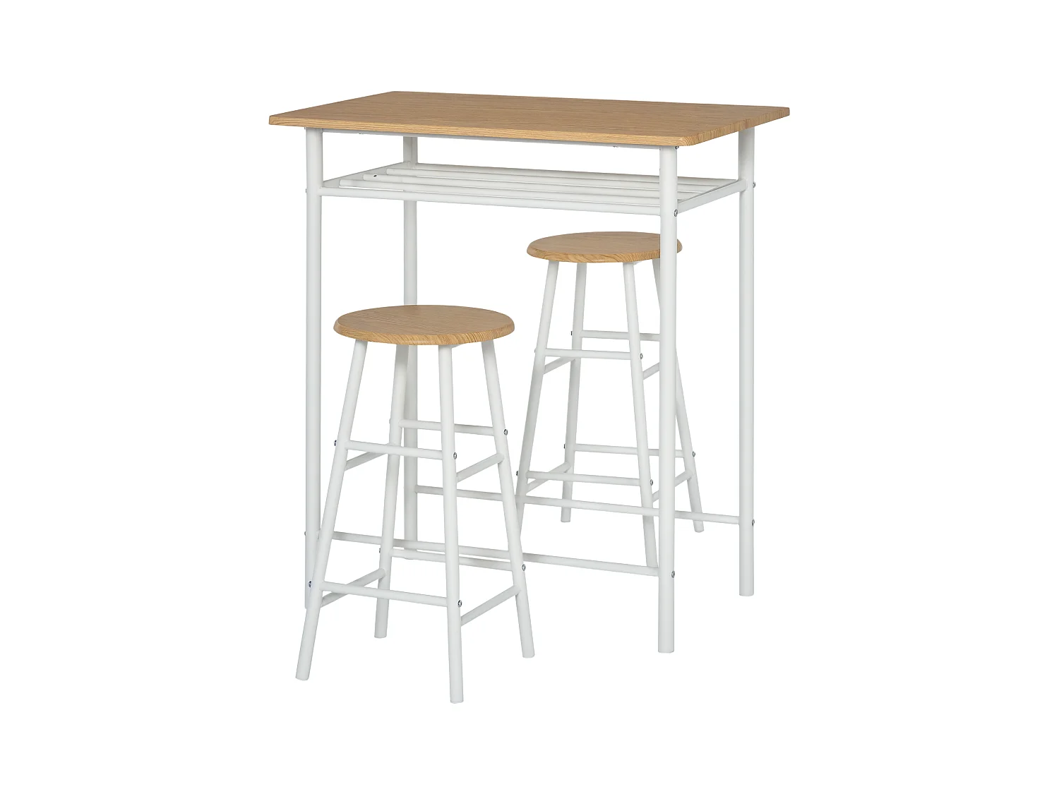Set bancone e 2 sgabelli da bar con poggiapiedi stile nordico