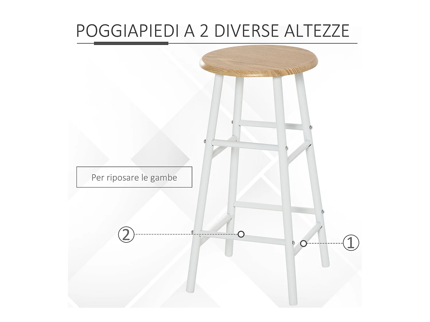 Set bancone e 2 sgabelli da bar con poggiapiedi stile nordico