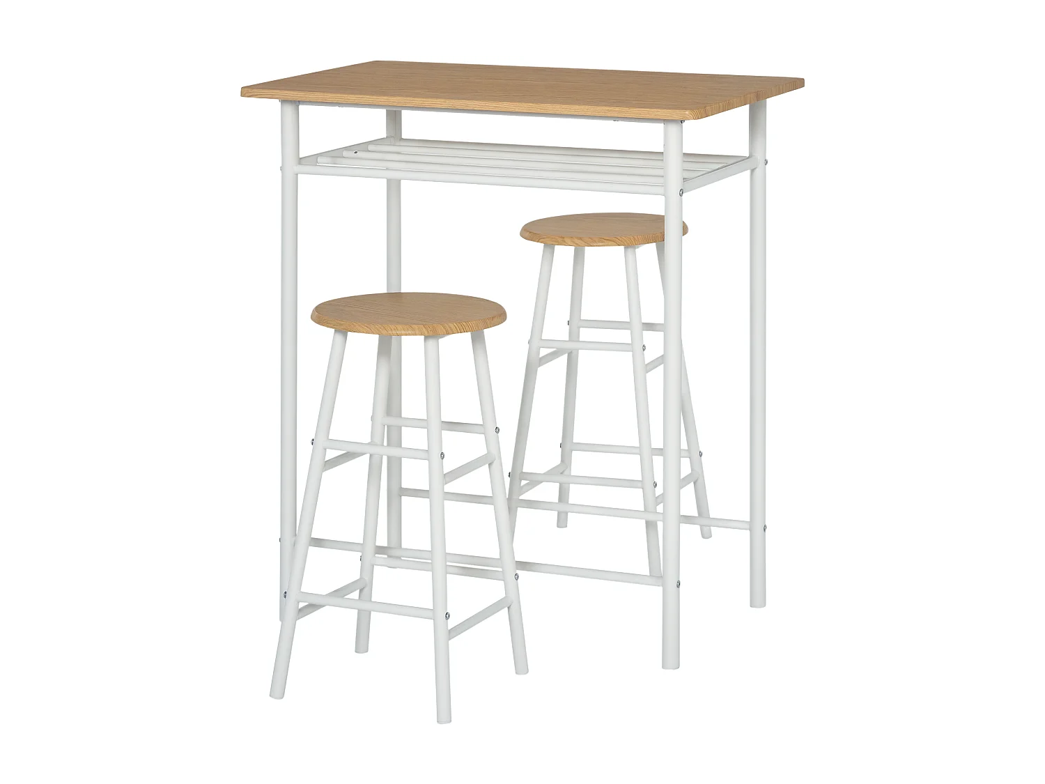 Set bancone e 2 sgabelli da bar con poggiapiedi stile nordico