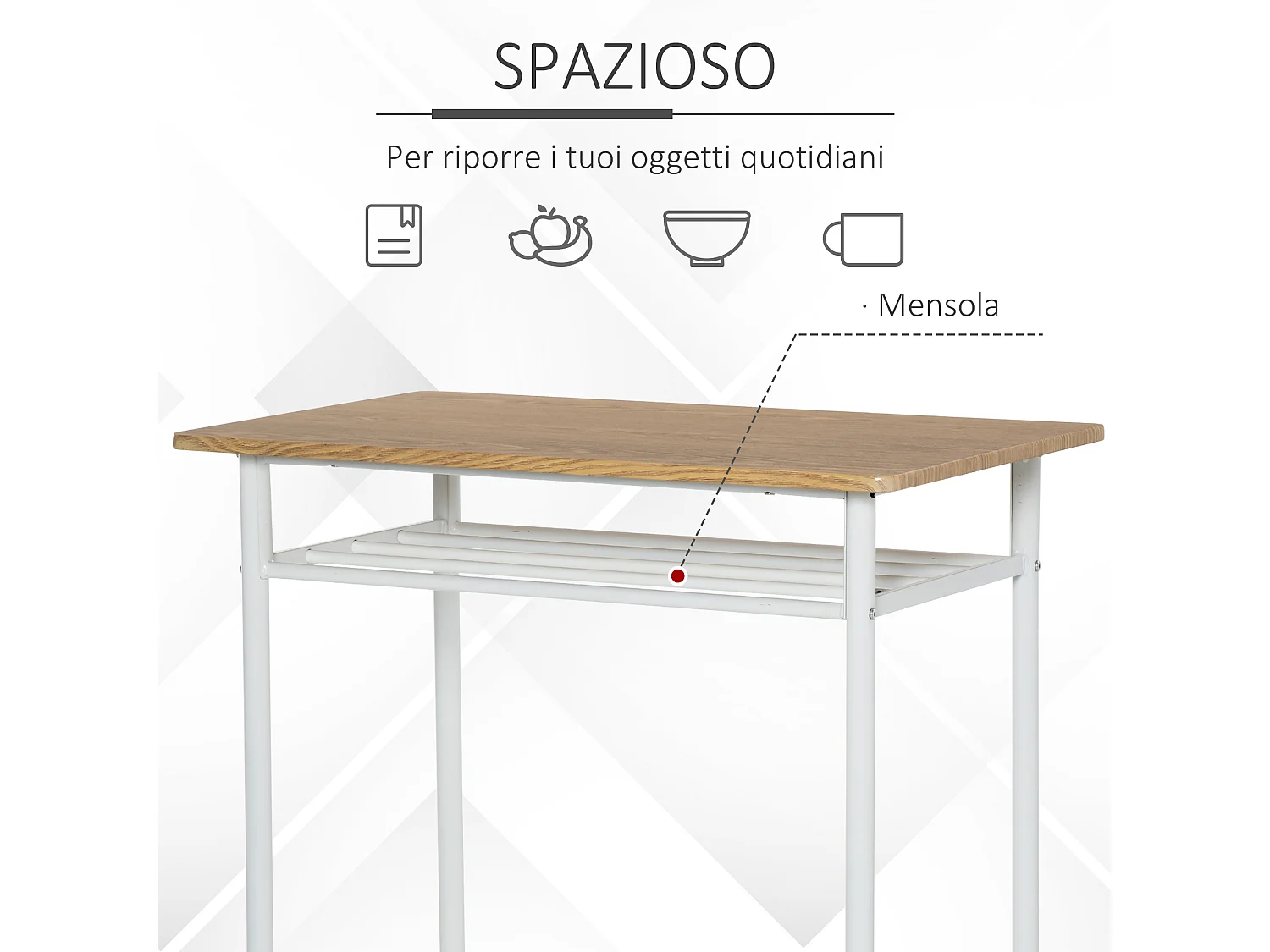 Set bancone e 2 sgabelli da bar con poggiapiedi stile nordico