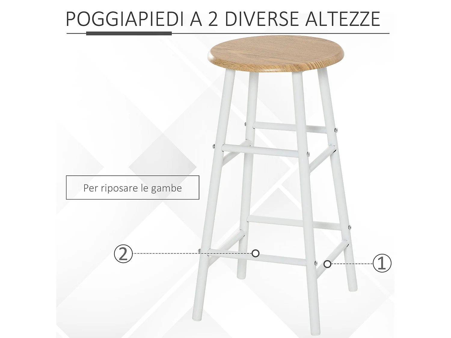 Set bancone e 2 sgabelli da bar con poggiapiedi stile nordico