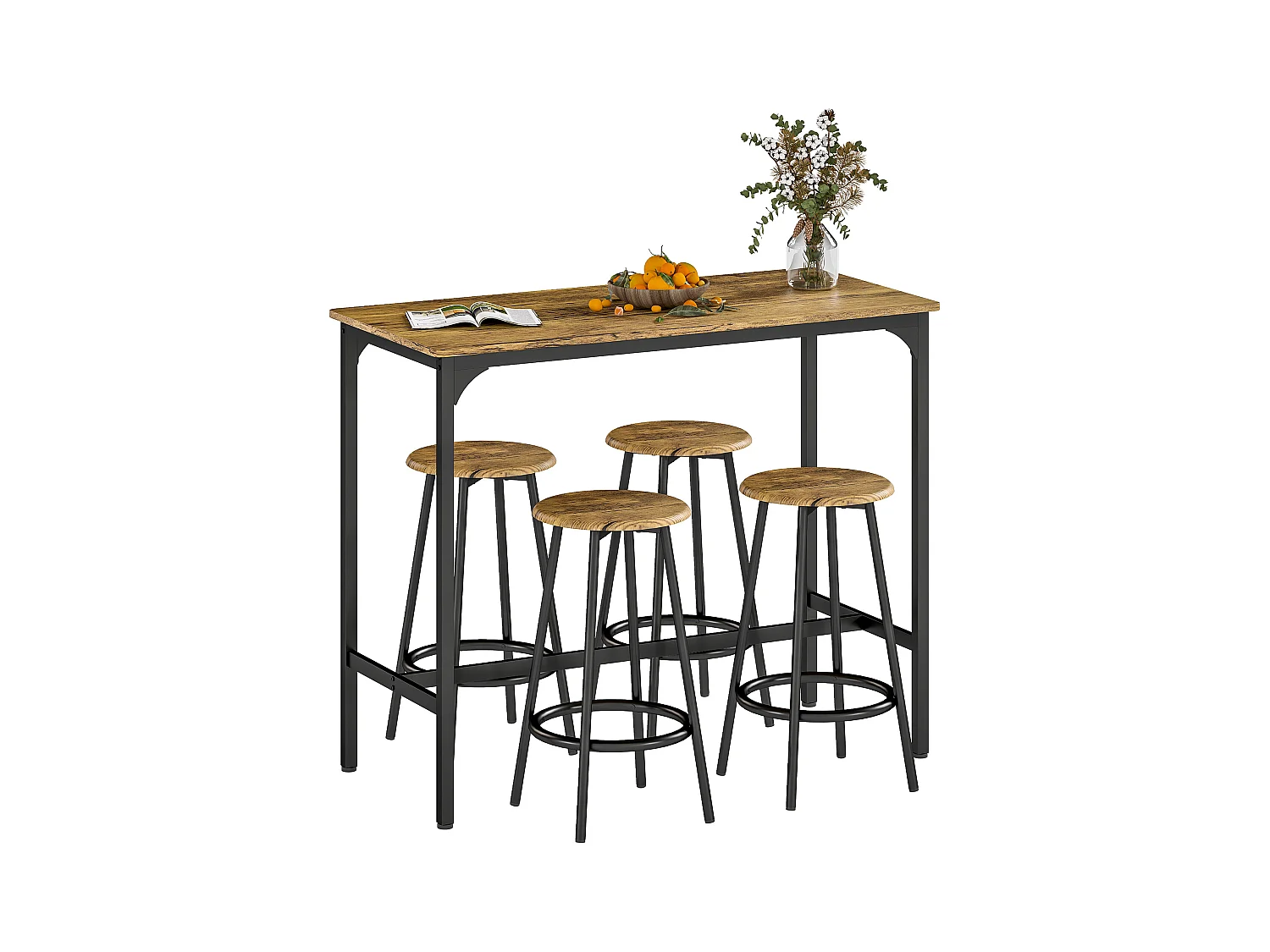 Set da bar 5 pezzi tavolo alto e 4 sgabelli marrone e nero