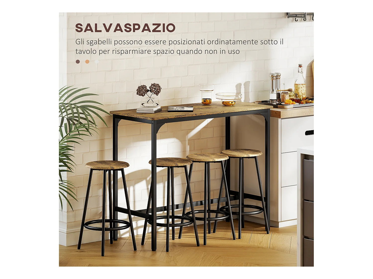 Set da bar 5 pezzi tavolo alto e 4 sgabelli marrone e nero