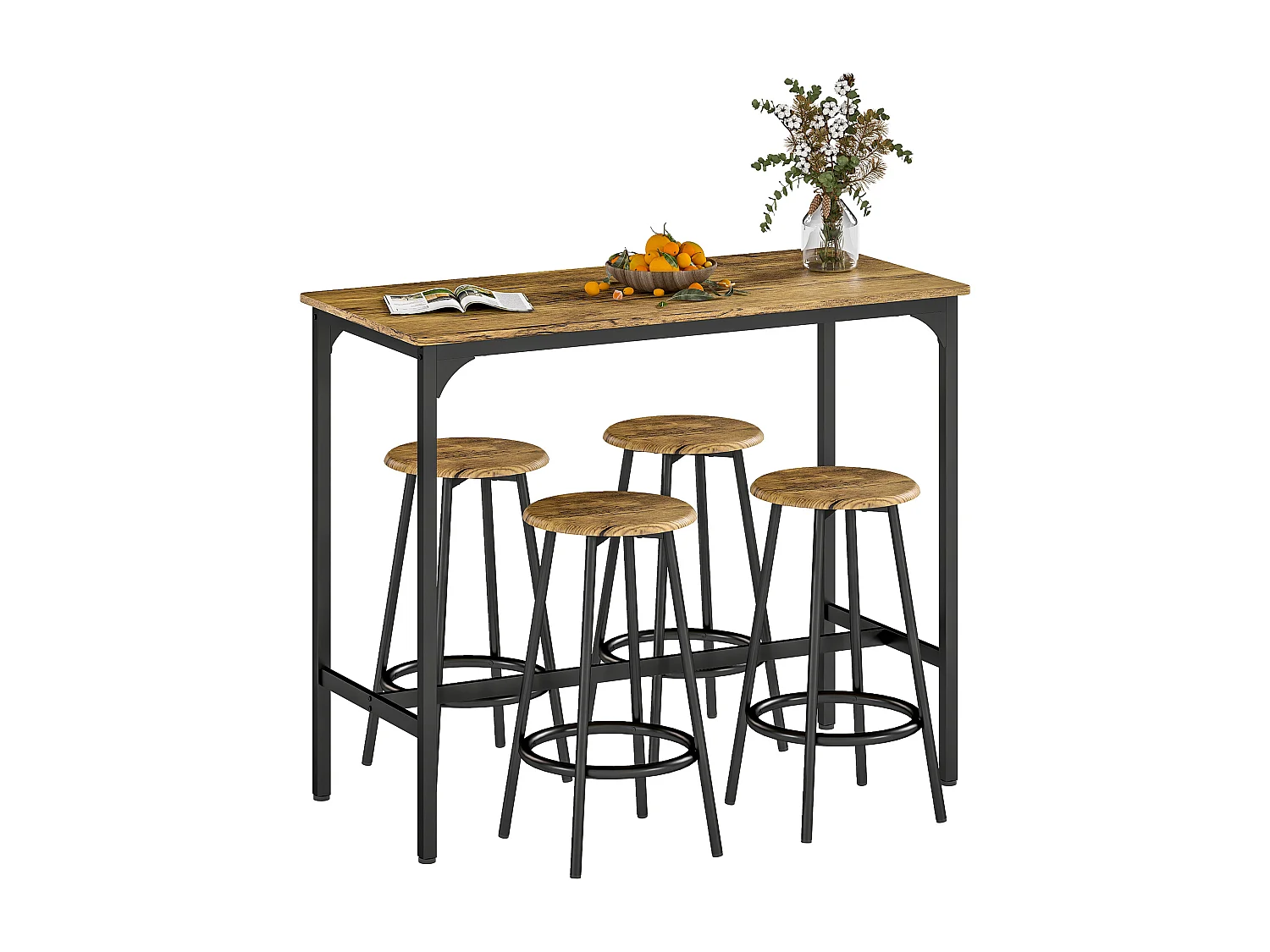 Set da bar 5 pezzi tavolo alto e 4 sgabelli marrone e nero